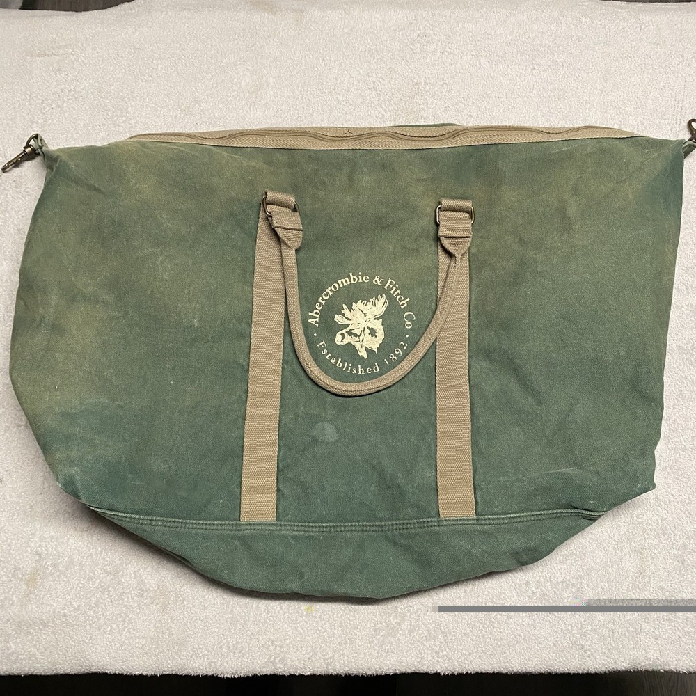Vintage Abercrombie & Fitch Canvas Duffle Bag Green Logo Large 90s Fade Military
